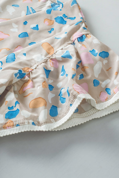 Abstract Print Crisscross V Neck Ruffle Sleeve Flowy Blouse