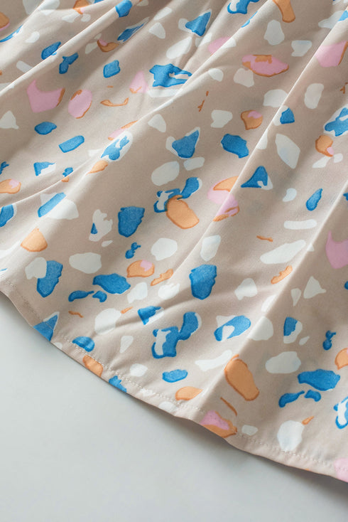 Abstract Print Crisscross V Neck Ruffle Sleeve Flowy Blouse