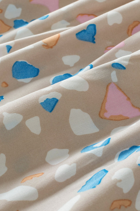 Abstract Print Crisscross V Neck Ruffle Sleeve Flowy Blouse