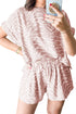 Abstract Print Cuffed Short Sleeve Loose Short Sets
