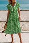 Abstract Print Embroidered Trim V Neck Drawstring Midi Dress