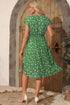 Abstract Print Embroidered Trim V Neck Drawstring Midi Dress