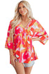 Abstract Print Empire Waist Kimono Sleeve Blouse