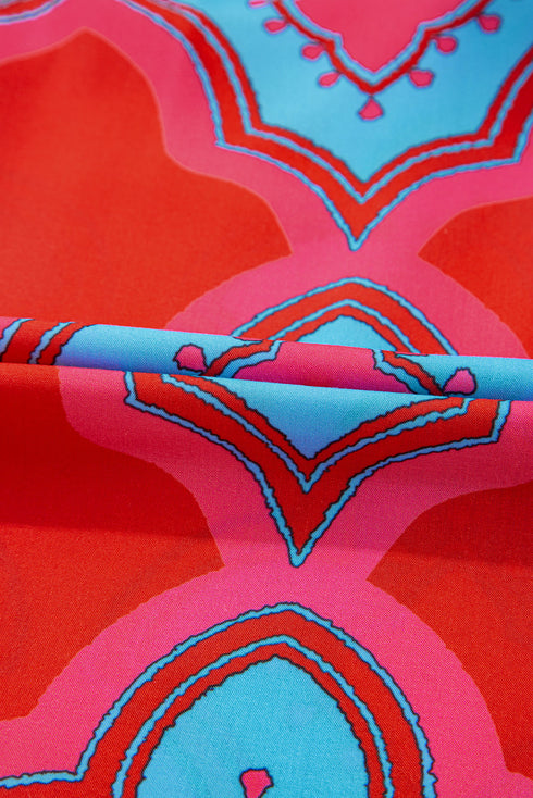 Abstract Print Flutter Sleeve Lightweight Woven V Neck Blouse