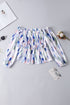 Abstract Print Frill Detail Off Shoulder Bubble Sleeve Blouse