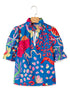 Abstract Print Frilled Collar Puff Sleeve Tie Neck Blouse