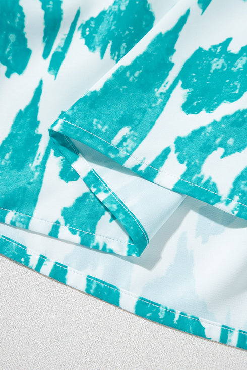 Abstract Print Frilled Crewneck Loose Fit Woven Blouse