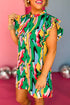 Abstract Print Frilled Neck Ruffled Sleeve Mini Dress