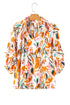 Abstract Print Frilled Neckline Drawstring Tie Blouse