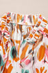 Abstract Print Frilled Neckline Drawstring Tie Blouse