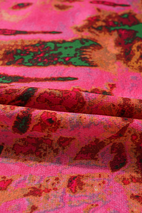 Abstract Print Frilly Mock Neck Puff Sleeve Blouse