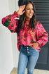 Abstract Print Frilly Mock Neck Puff Sleeve Blouse