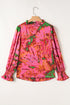 Abstract Print Frilly Mock Neck Puff Sleeve Blouse