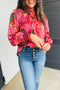 Abstract Print Frilly Mock Neck Puff Sleeve Blouse