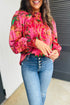 Abstract Print Frilly Mock Neck Puff Sleeve Blouse