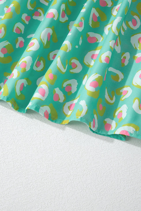 Abstract Print Lace Up Lantern Sleeve Babydoll Blouse