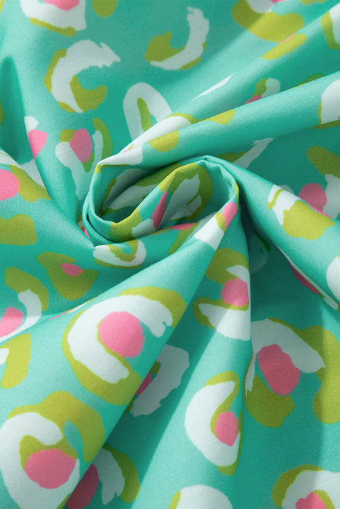 Abstract Print Lace Up Lantern Sleeve Babydoll Blouse