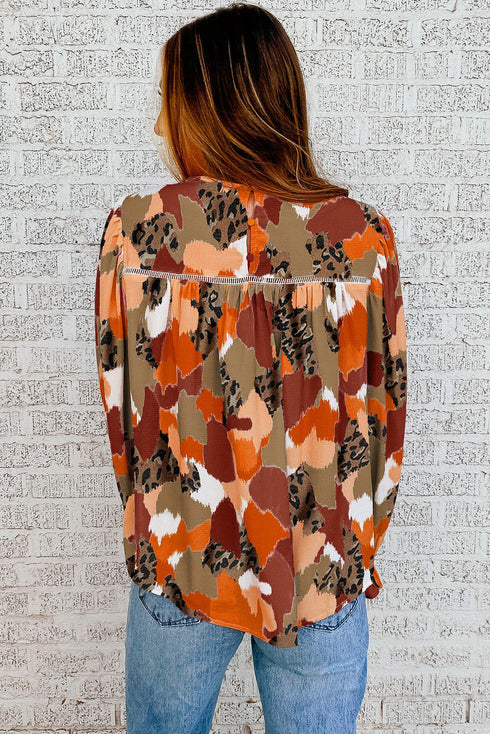 Abstract Print Long Sleeve Collared Button Down Shirt