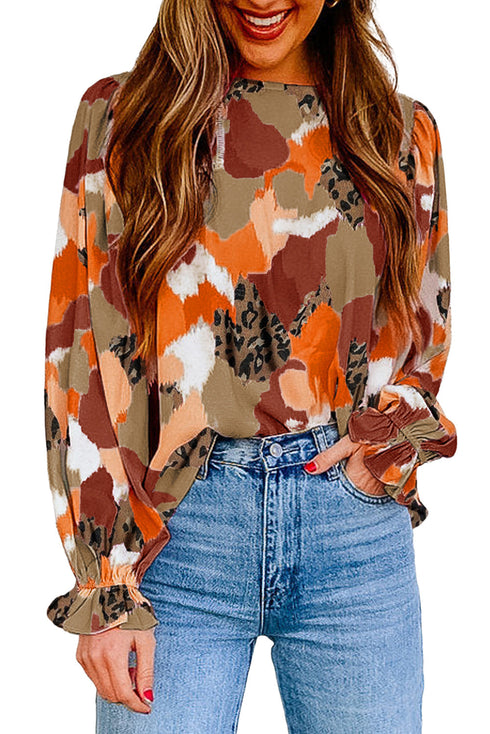 Abstract Print Long Sleeve Collared Button Down Shirt