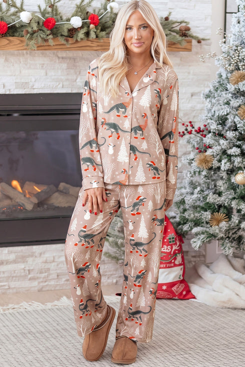 Abstract Print Long Sleeve Pullover Two Piece Lounge Set