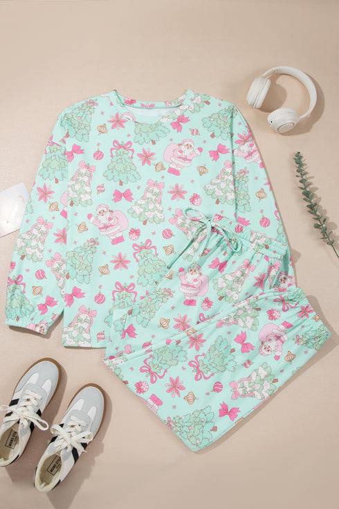 Abstract Print Long Sleeve Two Piece Lounge Set