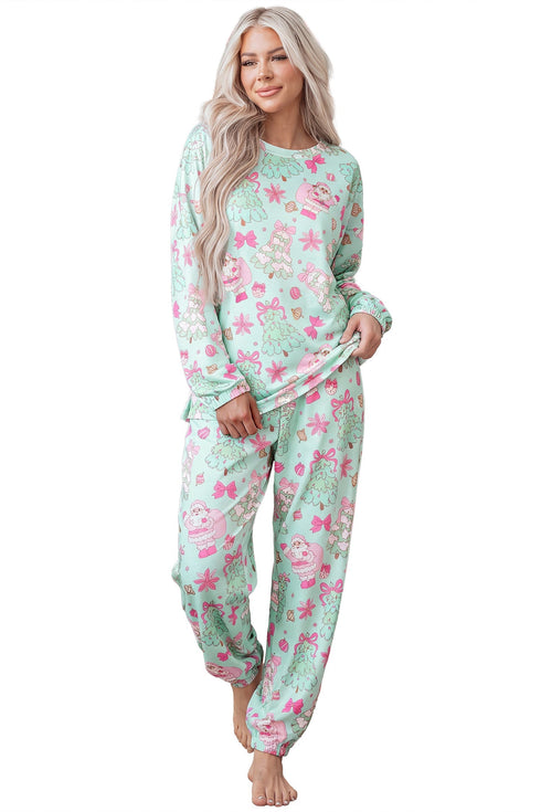 Abstract Print Long Sleeve Two Piece Lounge Set