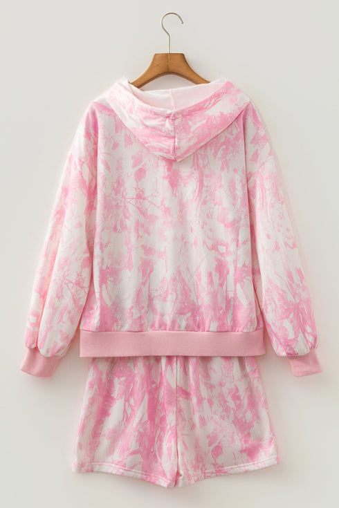 Abstract Print Loose Hoodie Slim Shorts 2Pcs Short Set