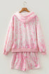 Abstract Print Loose Hoodie Slim Shorts 2Pcs Short Set