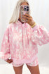 Abstract Print Loose Hoodie Slim Shorts 2Pcs Short Set