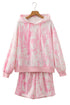 Abstract Print Loose Hoodie Slim Shorts 2Pcs Short Set