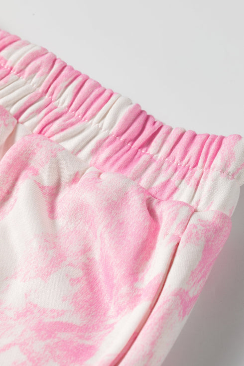 Abstract Print Loose Hoodie Slim Shorts 2Pcs Short Set