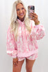 Abstract Print Loose Hoodie Slim Shorts 2Pcs Short Set