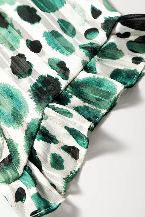 Abstract Print Metallic Stripe Ruffled Sleeve Blouse