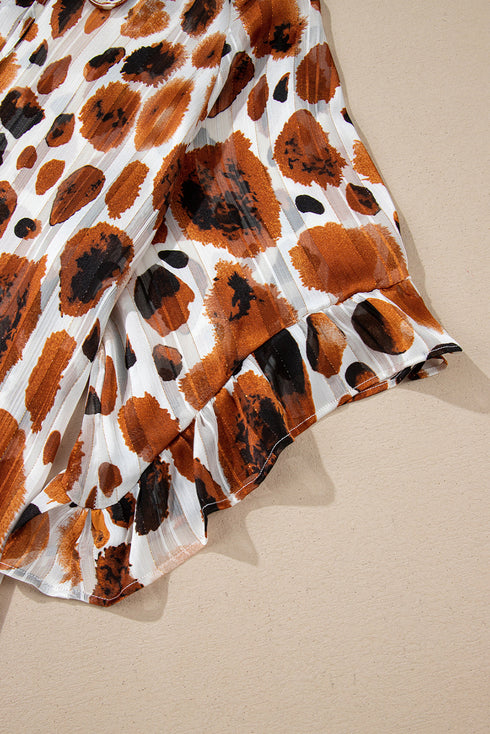 Abstract Print Metallic Stripe Ruffled Sleeve Blouse