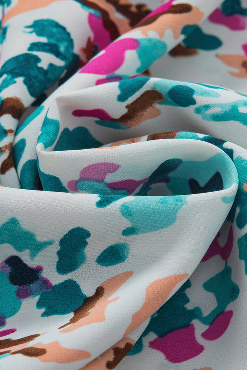 Abstract Print Mock Neck Puff Sleeve Blouse