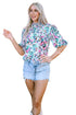 Abstract Print Mock Neck Puff Sleeve Blouse