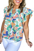 Abstract Print Notched Neck Flutter Sleeve Blouse
