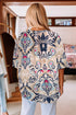 Abstract Print Notched Neck Split Sleeve Blouse