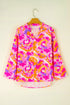 Abstract Print Notched Neck Tab Sleeve Blouse