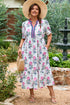 Abstract Print Patchwork Puff Sleeve Split Neckline Maxi Dress