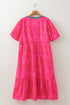 Abstract Print Patchwork Puff Sleeve Split Neckline Maxi Dress