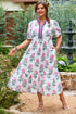 Abstract Print Patchwork Puff Sleeve Split Neckline Maxi Dress