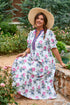 Abstract Print Patchwork Puff Sleeve Split Neckline Maxi Dress