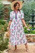 Abstract Print Patchwork Puff Sleeve Split Neckline Maxi Dress