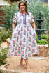 Abstract Print Patchwork Puff Sleeve Split Neckline Maxi Dress