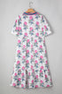 Abstract Print Patchwork Puff Sleeve Split Neckline Maxi Dress
