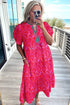 Abstract Print Patchwork Puff Sleeve Split Neckline Maxi Dress