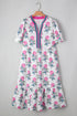 Abstract Print Patchwork Puff Sleeve Split Neckline Maxi Dress