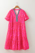 Abstract Print Patchwork Puff Sleeve Split Neckline Maxi Dress