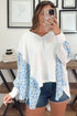 Abstract Print Patchwork Waffle Knit Batwing Sleeve Blouse